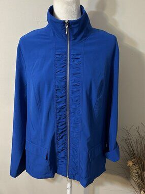 Chico’s Zenergy Jacket Women Blue Full Zip Mock Neck Lightweight Pleated Front L